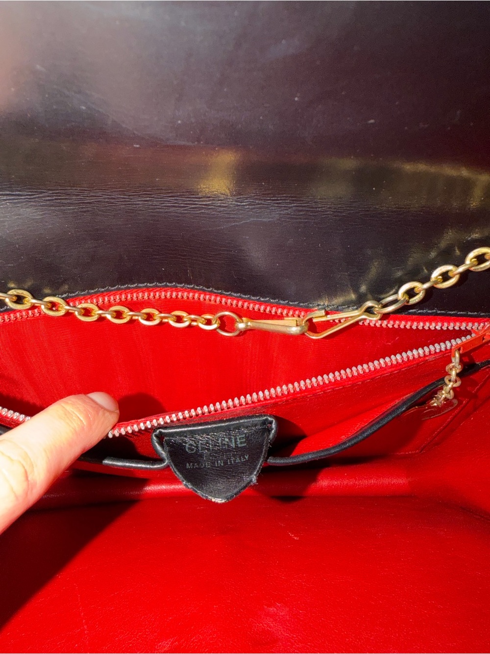 Celine Black Leather Crossbody with Gold Chain and Signature Lock - Picture 8 of 14